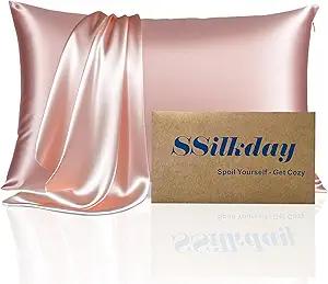 Mulberry Silk Pillow Cases with Zipper, Ultra Smooth Soft Breathable Cooling Pillow Cases for Hot Sleepers, Silk Satin Pillowcase for Hair and Skin, Gifts for Women (Pink, Standard Size, 1 Pack)
