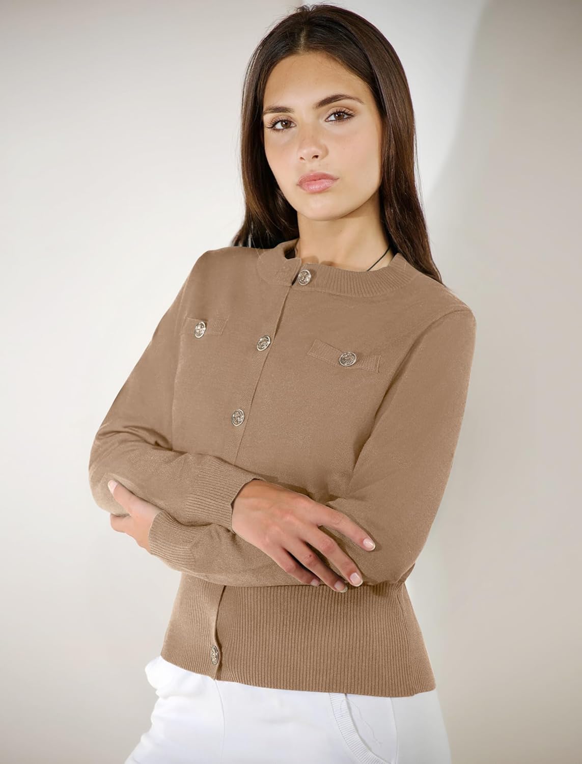 ZAFUL Womens Fall Button Up Cardigan 2025 Lightweight Crew Neck Open Front Long Sleeve Knit Sweater Blazers - Image 2