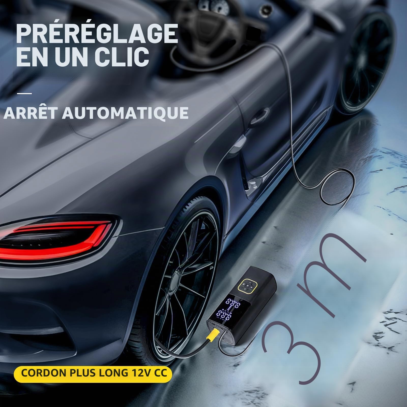 Zune Lotoo Compresseur à Air Portatif 150 PSI, 9000 mAh Gonfleur Pneus Voiture avec Écran Numérique LED, Mini Pompe Velo Electrique avec Câble 12V CC et Lumière LED pour Voiture, Moto, Vélo, Balles