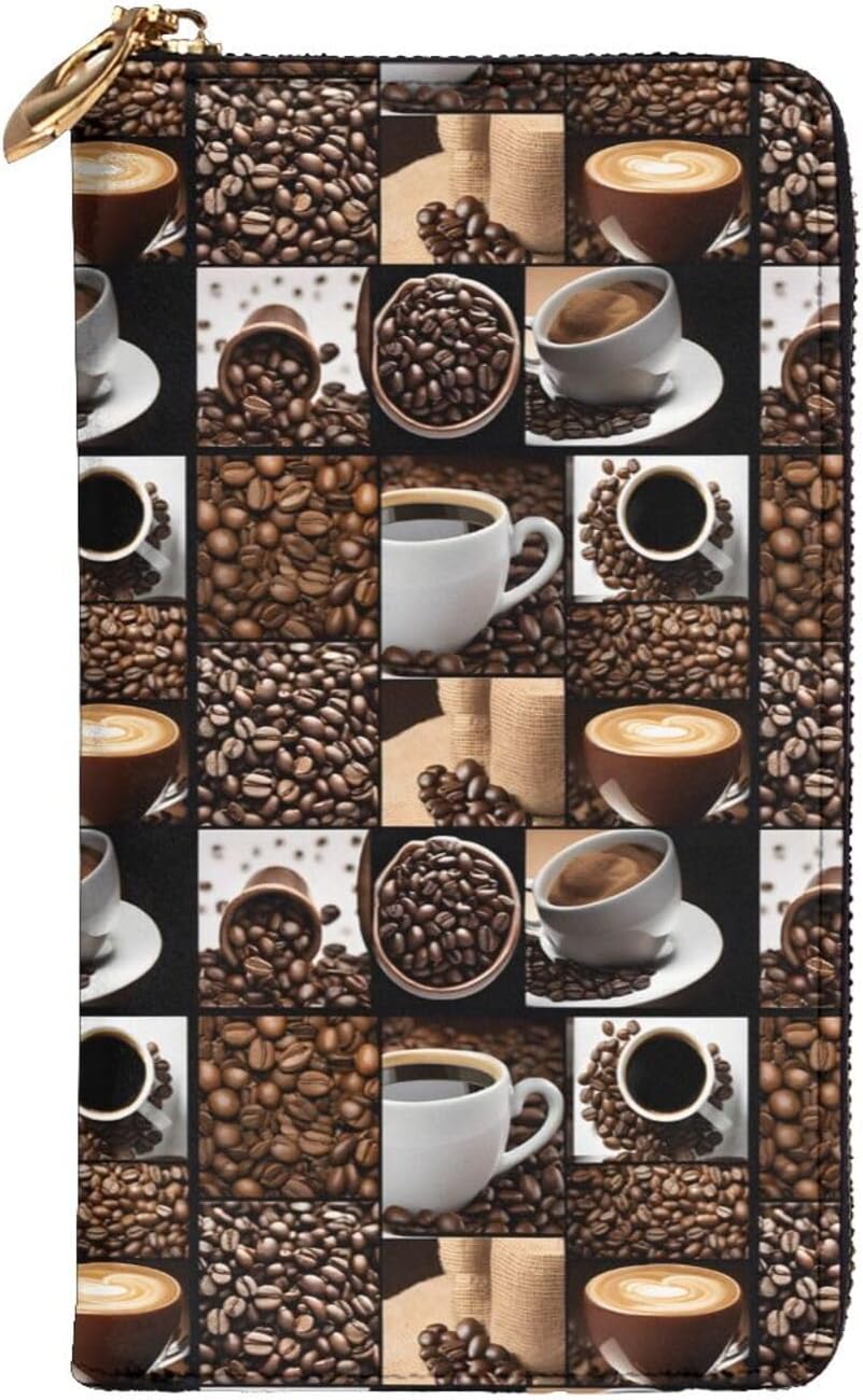 Leather Long Handheld Coffee Collage Wallet, Multiple Card Slots For Cash, Id Card Pocket.