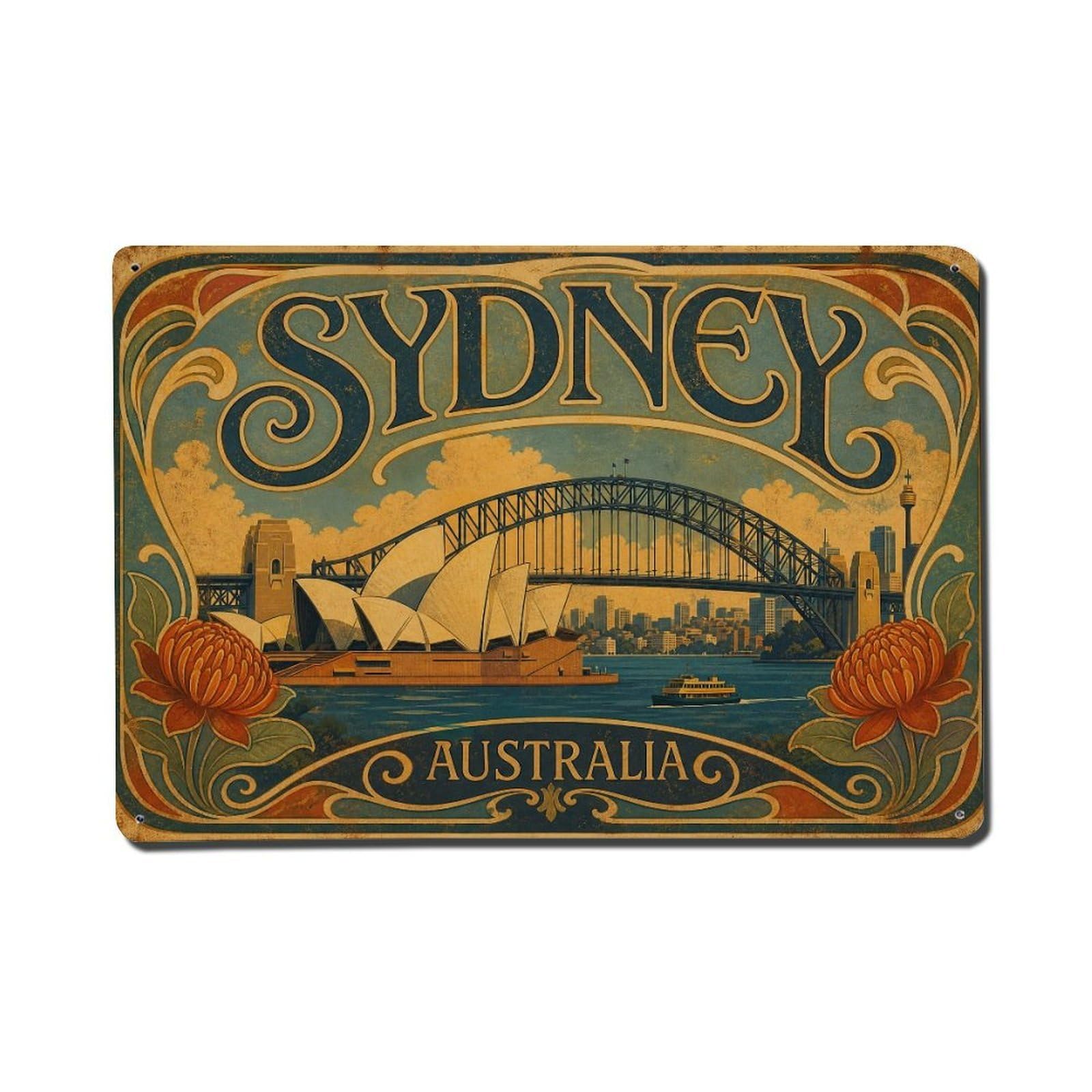 Sydney Australia Harbor Landmark Coastal Vintage Travel Metal Tin Sign