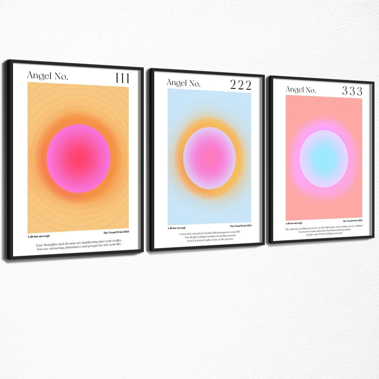 Black Framed Art Colorful Gradient Aura Angel Numbers 111 222 333 Poster Sets for Room Aesthetic Inspirational Quotes Canvas Wall Art Paintings Abstract Minimalist Style Wall Decor for Bedroom 16x24in — image 1