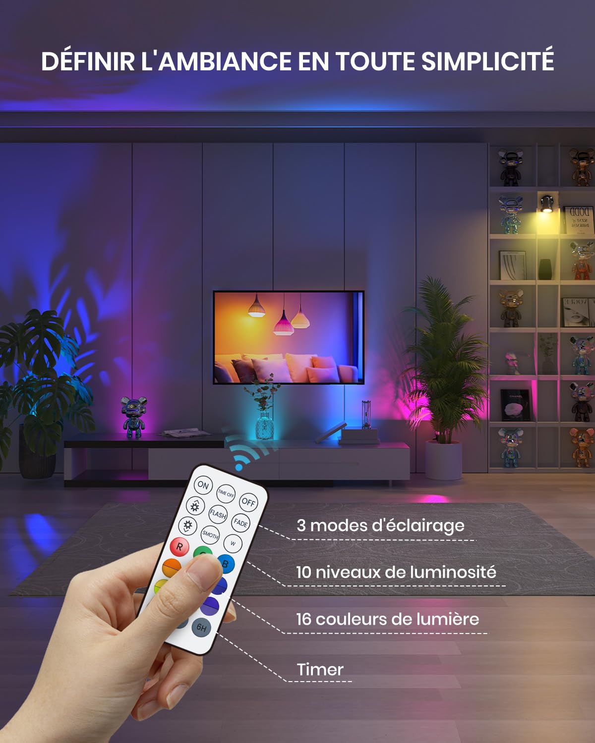RGB LED Spot avec Télécommande, IP65 Spot LED Extérieur et Intérieur, Lampe Projecteur à Couleurs Changeantes pour Plantes avec Base et Piquet, 1,78m Câble avec Fiche, 6W