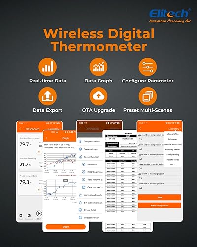 Miniatura 4 de Elitech Termómetro higrómetro digital Bluetooth, termómetro para refrigerador con aplicación gratuita, monitor de humedad de temperatura en tiempo