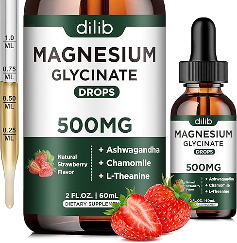 Miniatura 1 de Suplemento de glicinato de magnesio, gotas líquidas de magnesio con glicinato de magnesio 500 mg Ashwagandha, L - teanina, manzanilla - Ayuda al