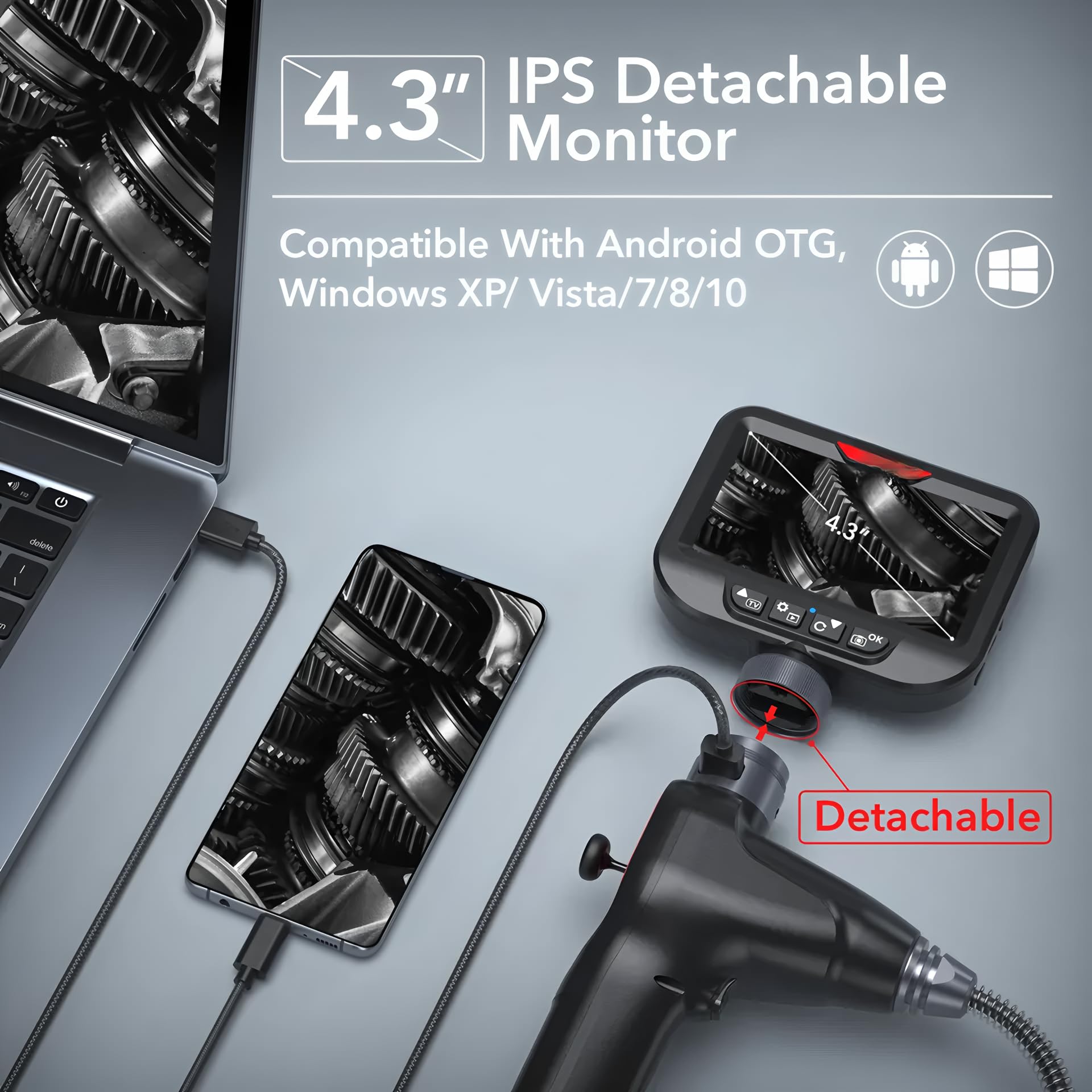 Fotocamera ispettiva 1080P con doppia lente da 6,2 mm e 2M, borescopio endoscopico impermeabile IP67 per l'ispezione di tubazioni, scarichi e muri