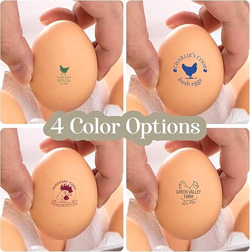 Miniatura 2 de CALLIE Sellos de huevos para huevos frescos personalizados con caja de metal, 4 opciones de color, sello de huevo personalizado con silueta de pollo