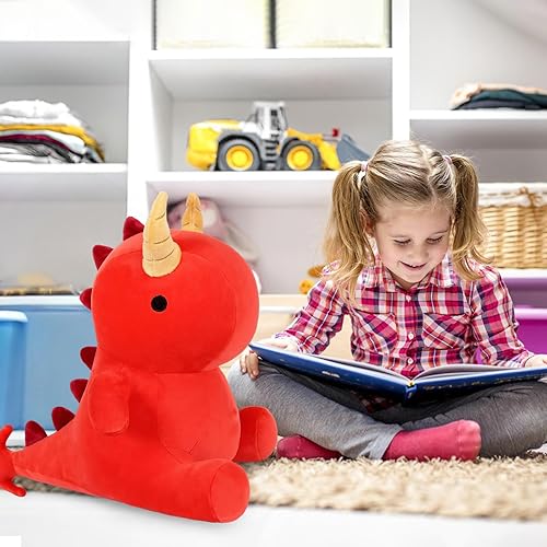 Miniatura 6 de Ditucu Lindo dinosaurio de peluche de dragón, juguetes de animales de peluche de dinosaurio suave, regalos de cumpleaños para niños y niñas, rojo,