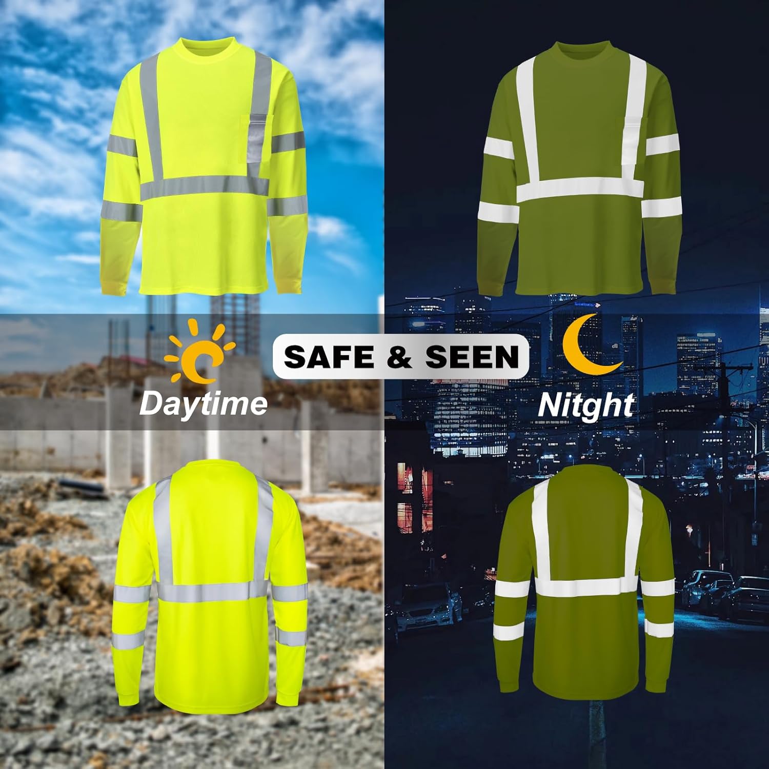 High Visibility Safety Shirts for Men Hi Vis Reflective Construction Work Shirts with Front Pocket - Image 2