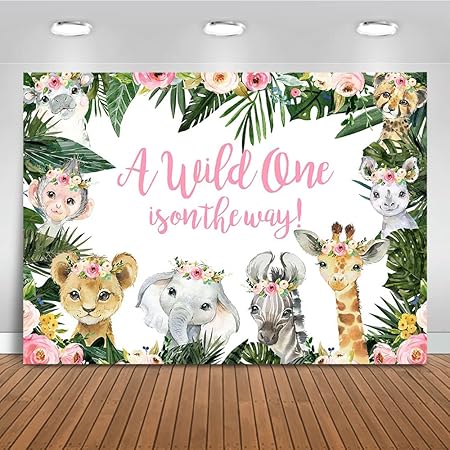 Mocsicka Safari Baby Shower Backdrop Jungle Baby Shower Background for Girl  Tropical Zoo Animals Baby Shower Party Cake Table Decoration Photo Booth 