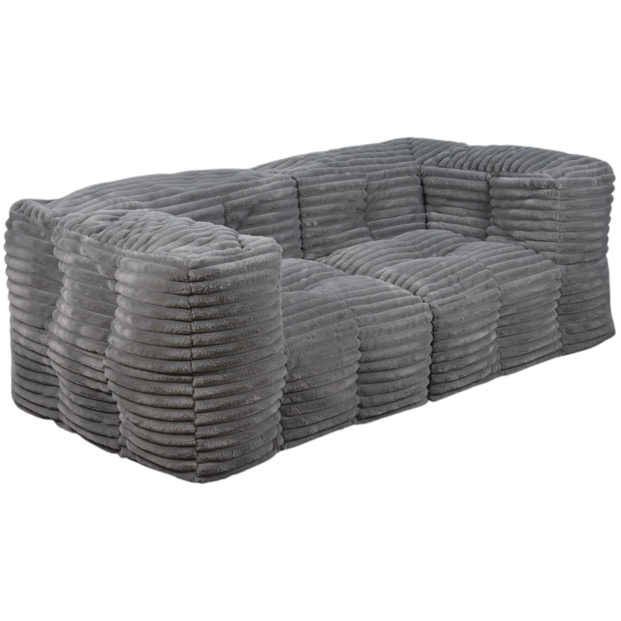 bananair 3-osobowa sofa z prążkowanym sztucznym futrem, miękka i wygodna, wyściółka z pianki i włókien, innowacyjna modułowa konstrukcja bez kości, łatwo przekształca się w 2 worki do siedzenia