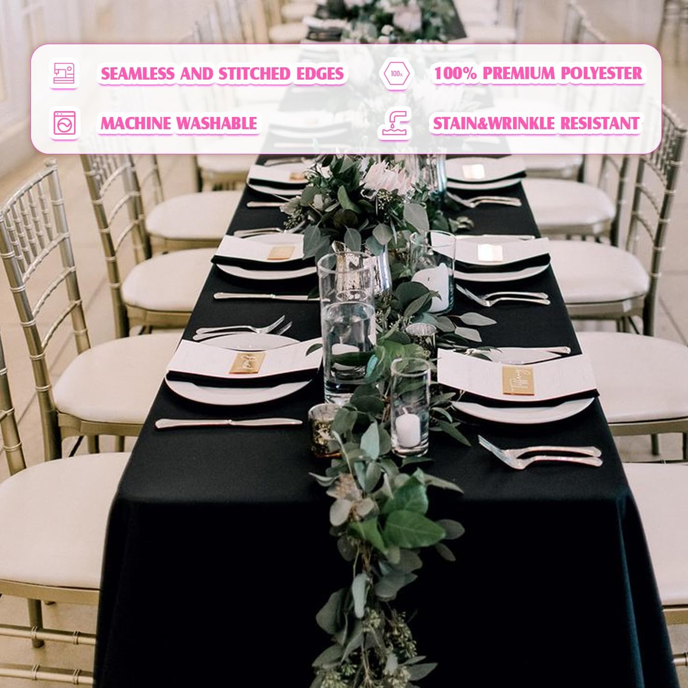 Wewoch Mantel Rectangular Negro Resistente A Las Arrugas, Tela Lavable Para Comedor, Cocina, Fiestas, Bodas Y Uso Al Aire Libre, 60 X 84 Pulgadas