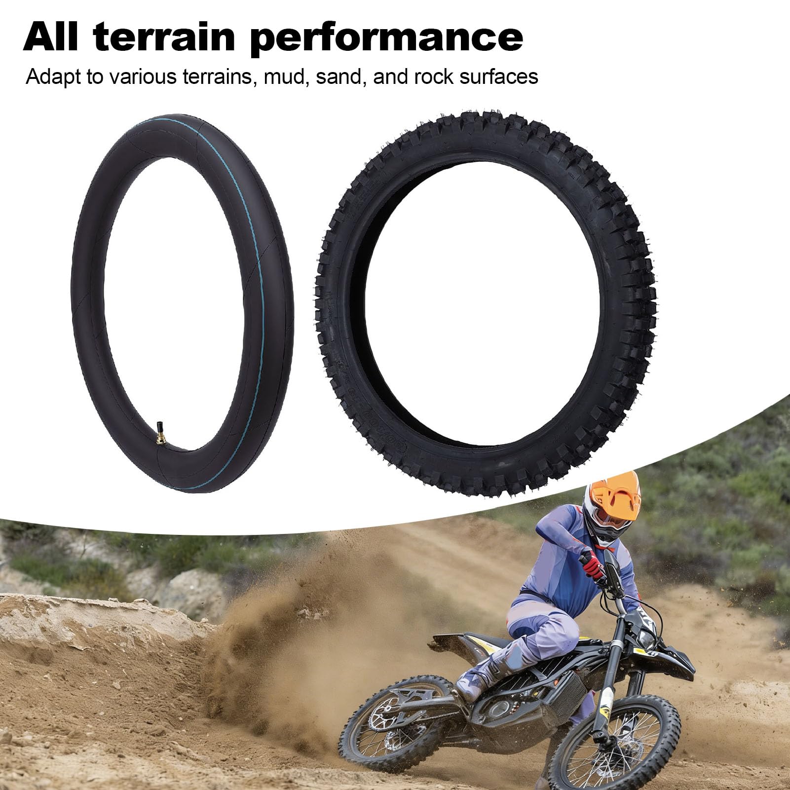 Tbest 80/100-19 Dirt Bike-Reifen mit 3,00-19 Innenschlauch, Offroad-Motorradreifen, Verbesserte Traktion und Griffigkeit, Verbesserter Fahrkomfort, Schnee-, Schlamm- und Sandreifen,