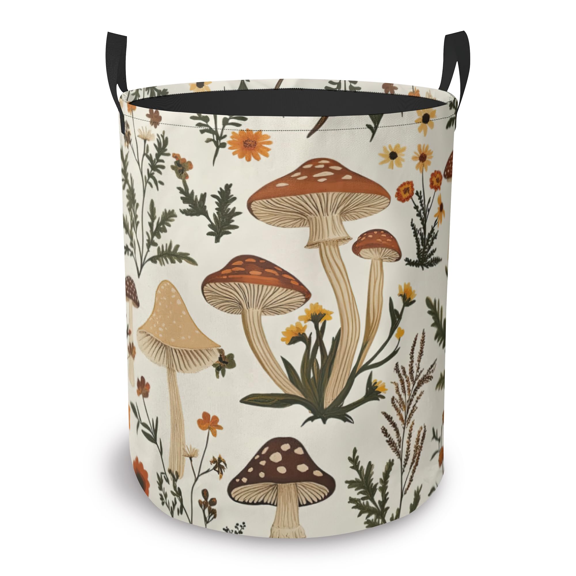 Zigahua Boys Retro Wild Mushrooms Laundry Hamper Large Canvas Fabric Lightweight Storage Basket/Dirty Clothes Collapsible Waterproof For College Dorms, And Girls Bedroom,Bathroom