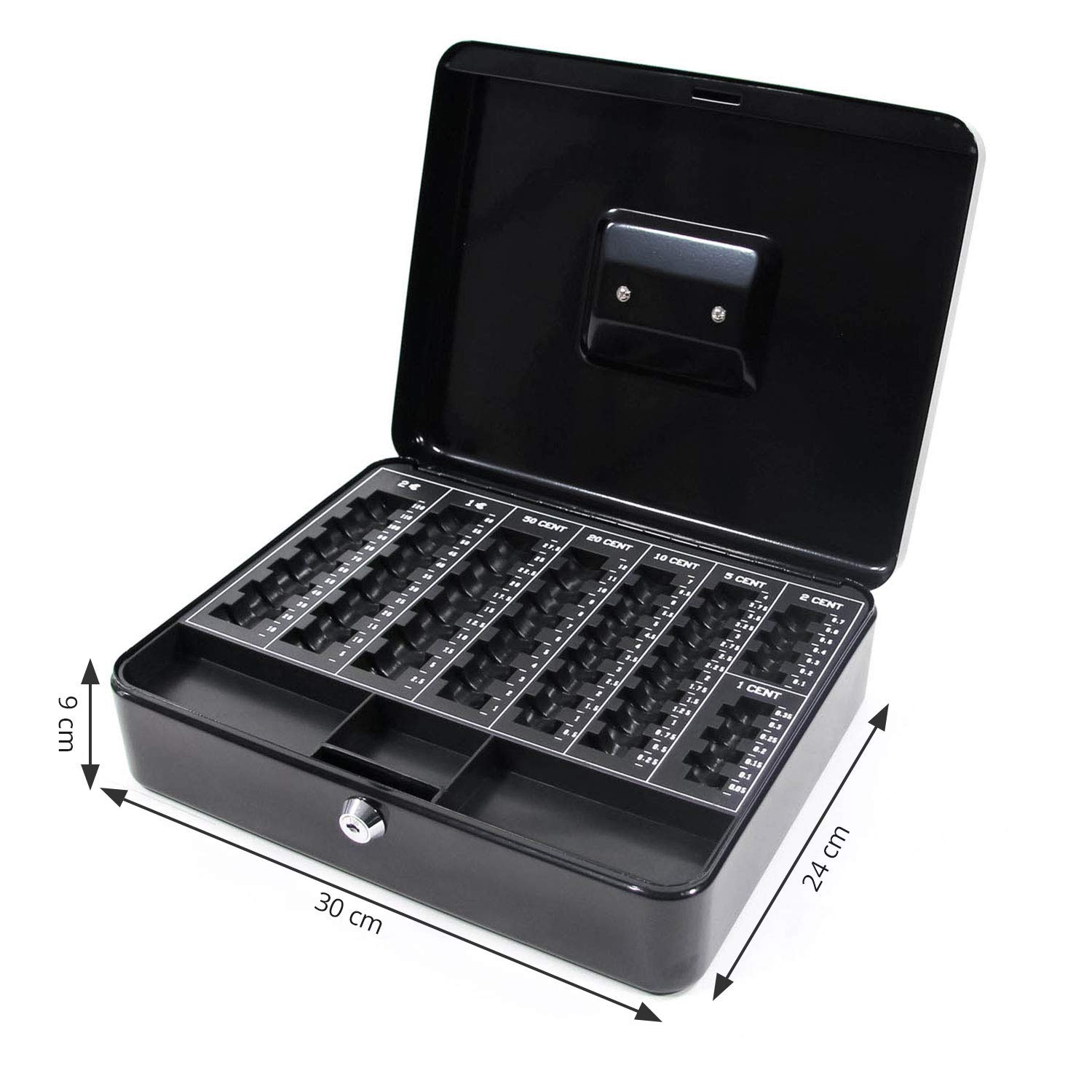 HJH Office 811001 Safe - Cassetta portavalori in Acciaio Nero, 30 x 24 x 9 cm, con 2 Chiavi