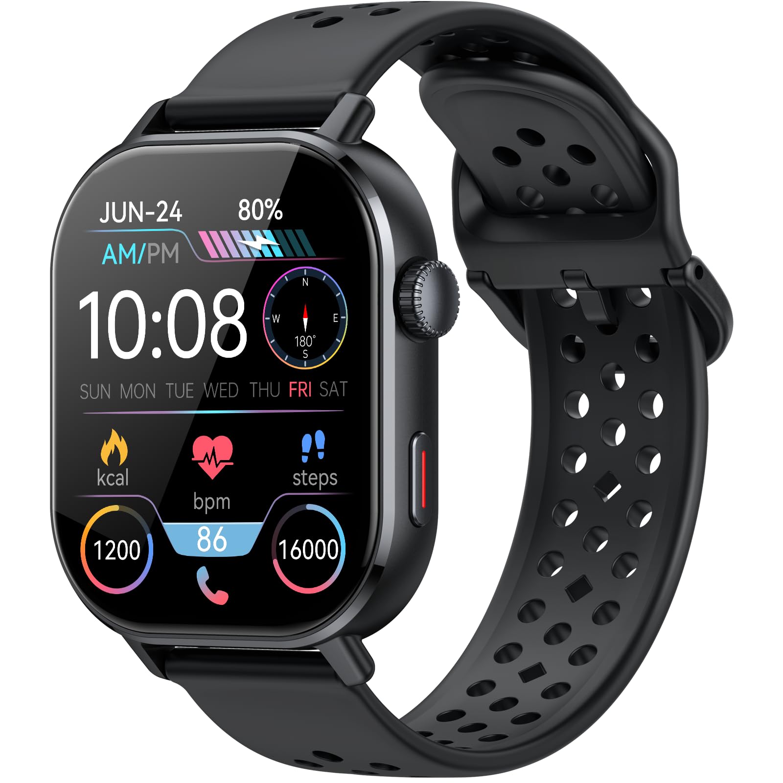 Jugeman Orologio Smartwatch GPS Uomo Donna, 2.06" AMOLED 5ATM Smartwatch con Chiamate, 110+Modalità Smart Watch con Contapassi/Sonno/Cardiofrequenzimetro, Sportivo Fitness Tracker per iOS Androd Nero