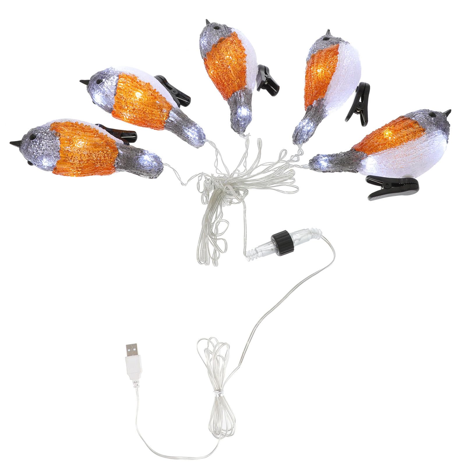 LED Lichterkette Rotkehlchen Weiß, Solarbetrieben, Ip44 für Garten und Fest | Acryl Kunststoff, Fotosensitiv, Energiesparend, Dekorative Vogeloptik, als Außenbeleuchtung für Hof und Feier