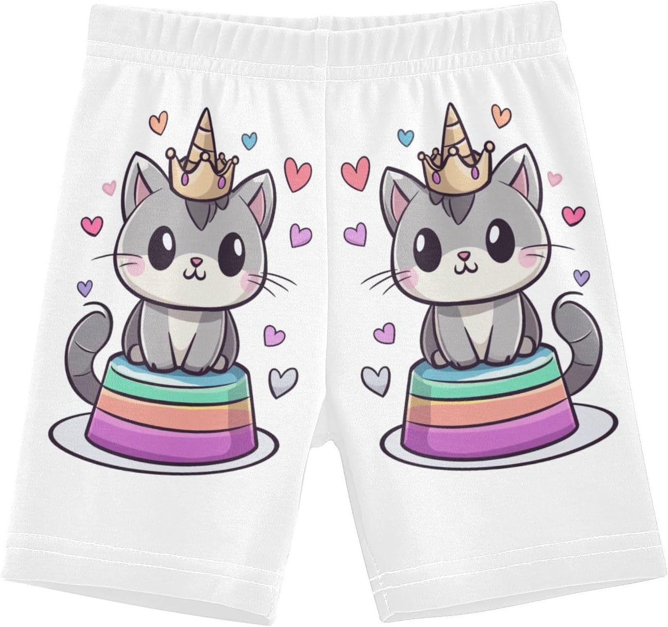 Cat Hearts White Girls Bike Shorts Toddler Soft Cotton Active Under Dress Shorts