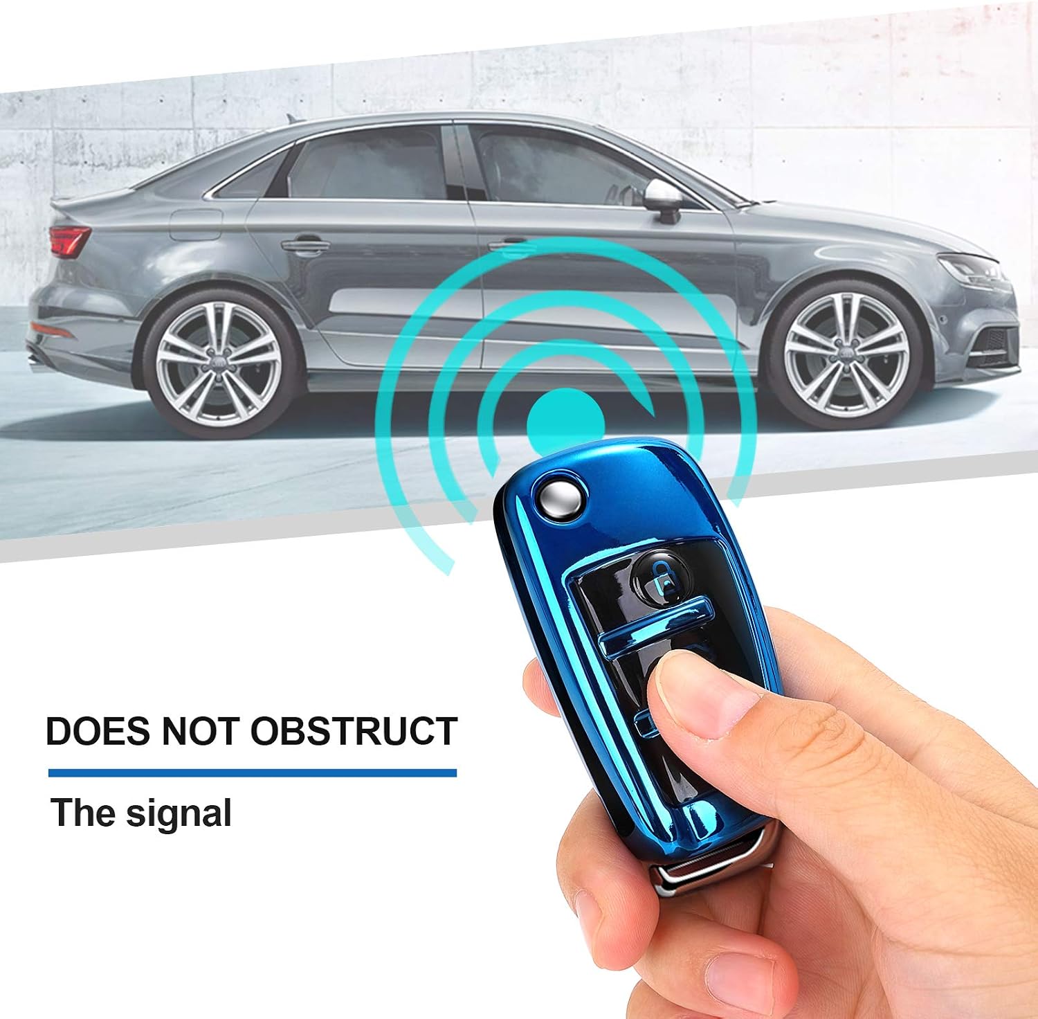 Spurtar for Audi Key Fob, Premium Soft TPU Cover Case 360 Degree Full Protection Key Shell Accessories Fit for 2018 2019 2020 Audi A1, A3, A4, Q3, Q7, Q2L, S3 Keyless Entry (Blue)