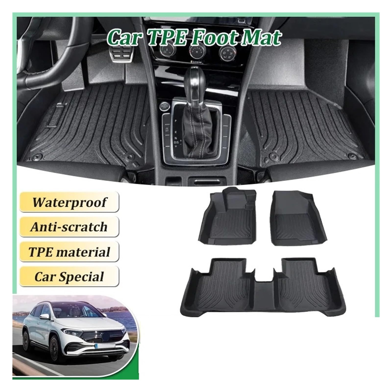 Auto Fussmatte Für Benz Für EQA 250 2022-2024 TPE Fuß Pad Teppich Innen Volle wasserdichte Leder Schlamm Zubehör Auto LHD Boden Matte