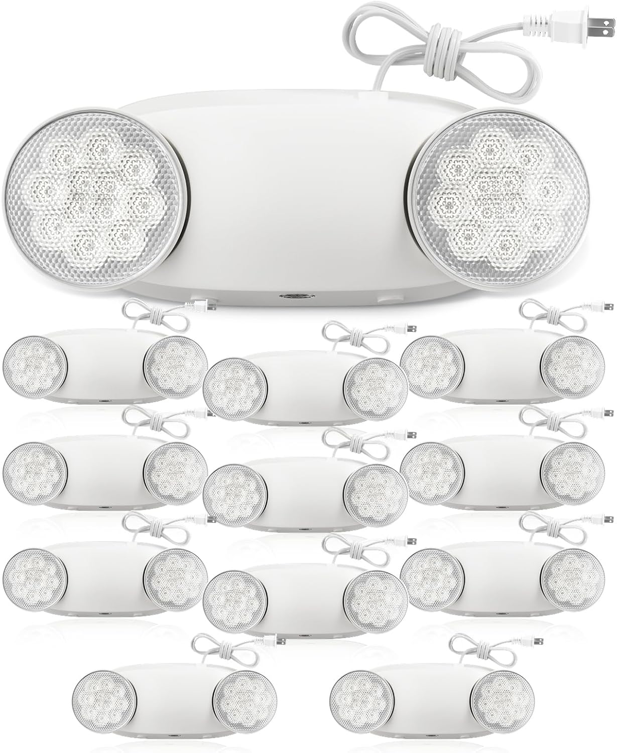 FREELICHT 12 Pack Emergency Lights with Battery Backup, AC 120V, Two Head Adjustable, LED Emergency Lighting Fixture for Business Commercial Use with 4FT Plug in Cord, UL Listed