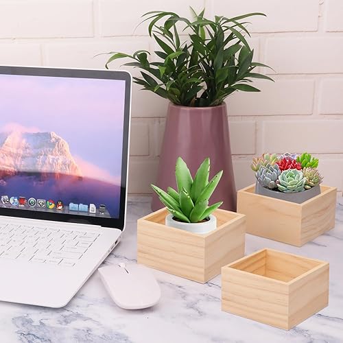 Miniatura 5 de Paquete de 24 cajas de madera, cajas de almacenamiento pequeñas cuadradas sin terminar de 4 x 4 pulgadas, caja de madera rústica, cajas pequeñas de