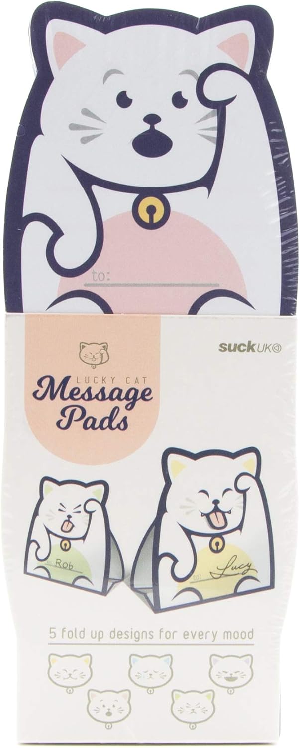 Suck UK Lucky Cat Message Pads | Cat Shaped Note Pads | Cute Stationary | Shopping List Pads | Kawaii Stationery | 5 Designs Per Pack | Lined Memo Pad | Kitten Note Paper | 100 Sheets Per Pack