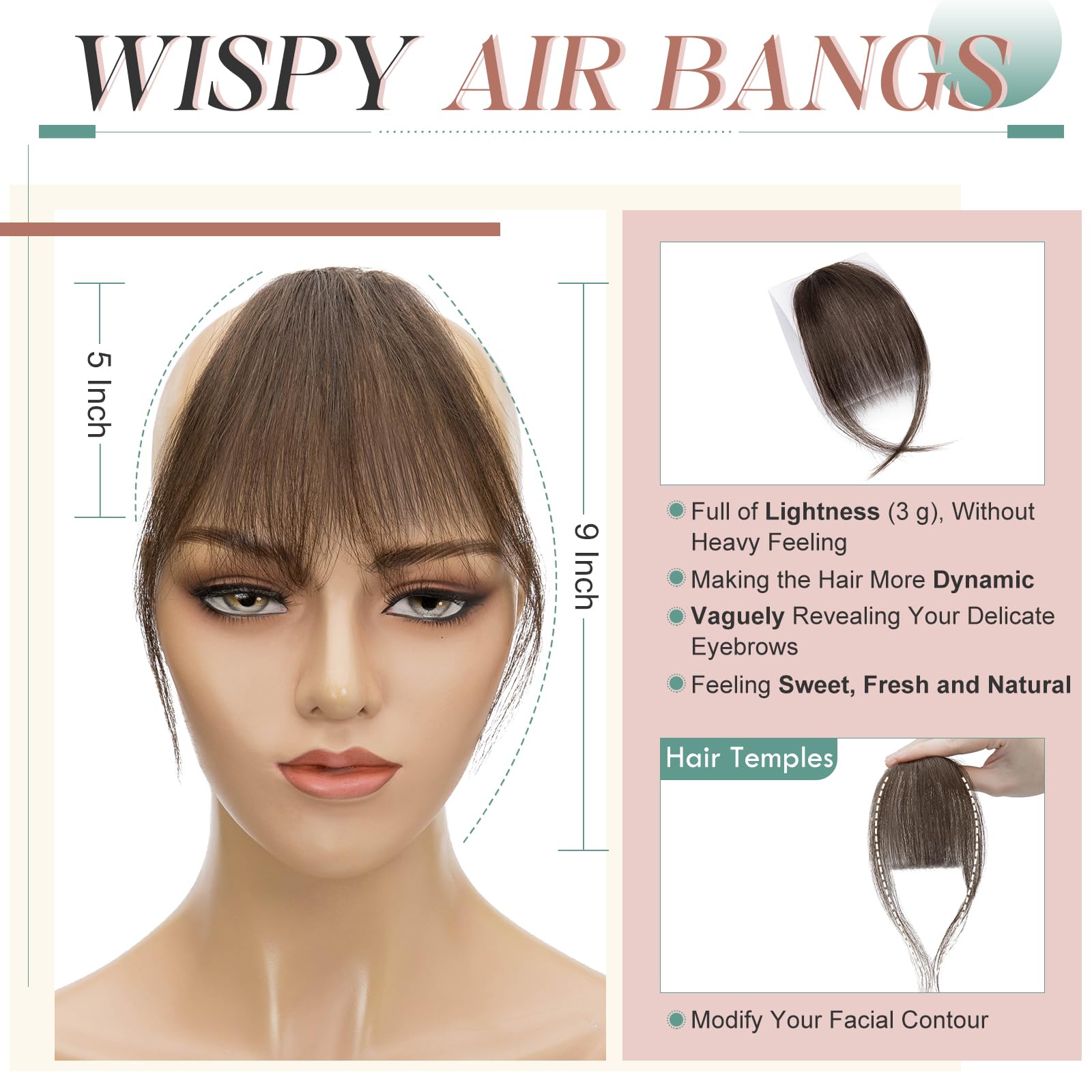 Elailite Clip on Bangs Human Hair Wispy Air Bangs Super Thin Fringe - Image 3
