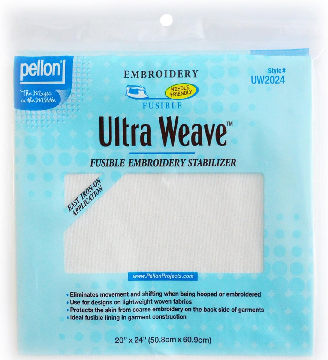 Pellon Ultra Weave Fusible Embroidery Stabilizer, 20 by 24-Inch, White