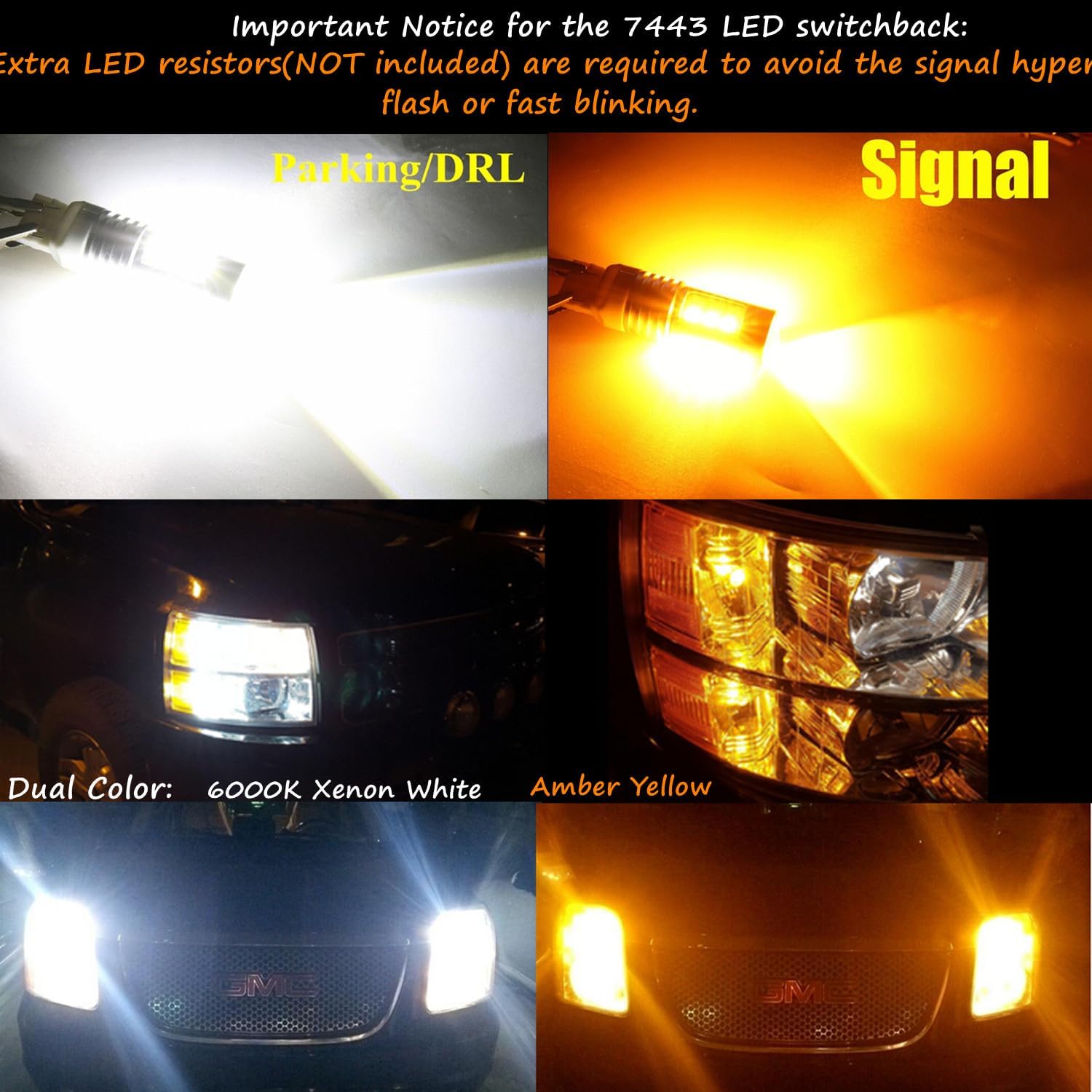 Alla Lighting T25 3457 3157 Switchback LED Turn Signal Lights Dual Color 6000K White/Amber Yellow 12V 4157NAK 3457AK 4057 3057 3757AK 5702AK 4157AK Extremely Super Bright 2835 28-SMD Upgrade