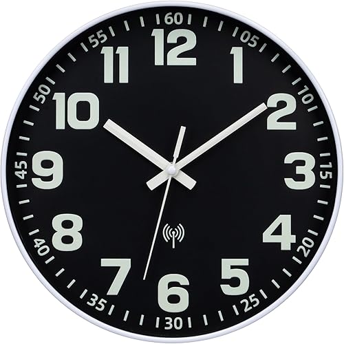 Miniatura 2 de Reloj atómico con brillo en la oscuridad, juegos analógicos que funcionan automáticamente con pilas, fácil de leer, números luminosos de 12