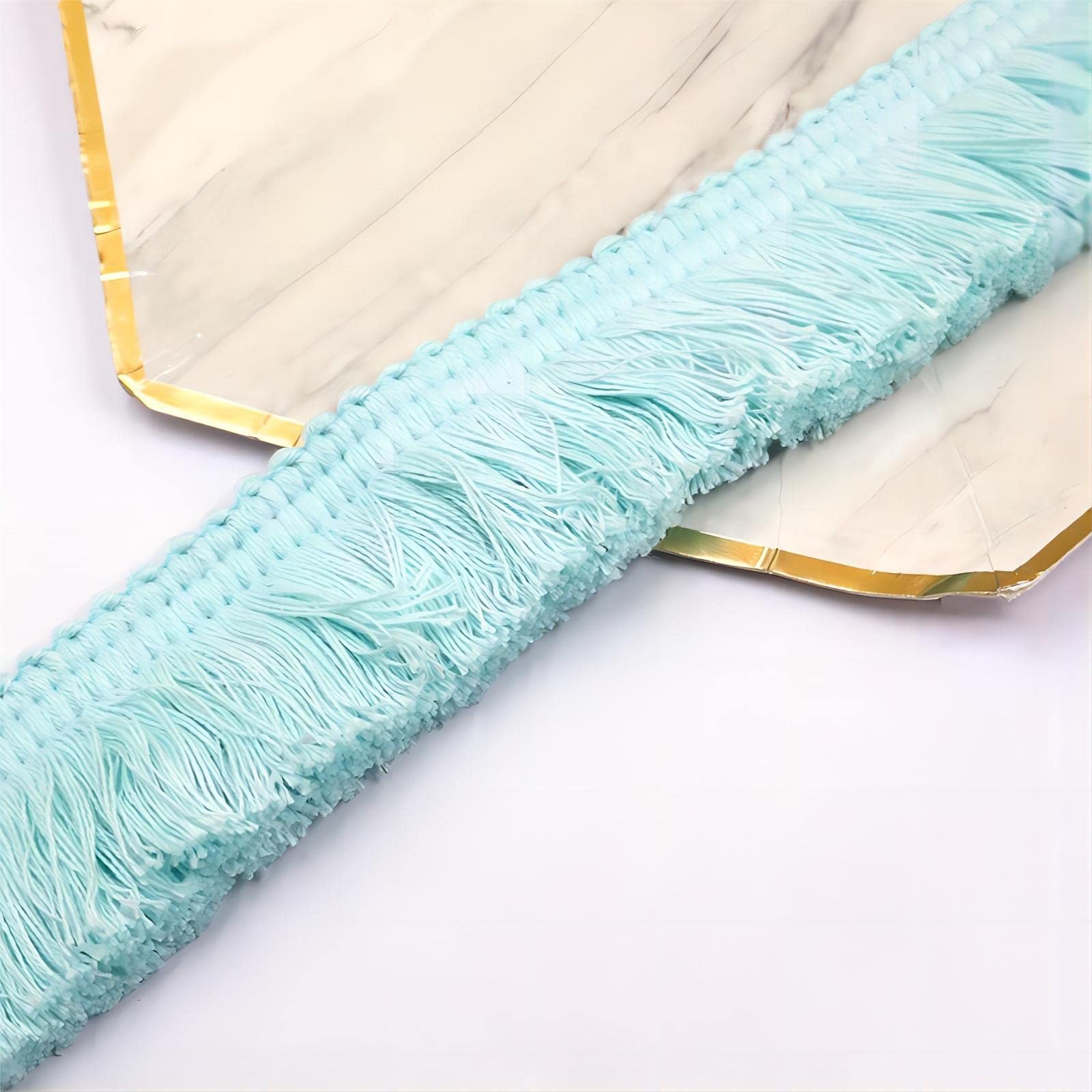 9 Meters 3.8cm Fringe Tassel Trim Macrame Tassel Ribbon Lace Trim Cotton Tassel Lace Edging Trim Ribbon Fabric Fringe Trim for Clothes Curtain Blanket Hammock Umbrella Decor Sewing (Light Blue)