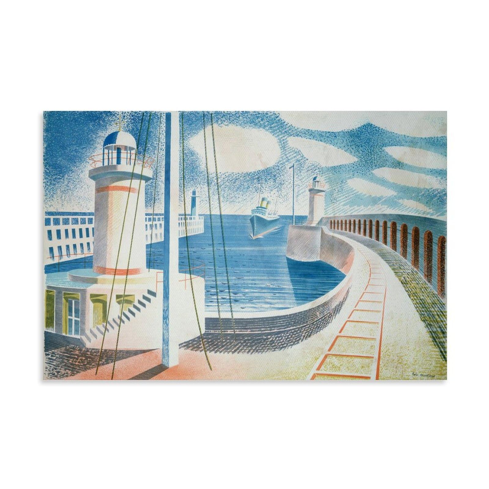 XuXueCC Eric Ravilious Wall Art Prints Paintings Poster - Newhaven Harbour Artworks Picture Print Wall Art Painting Canvas Gift Decor Homes Decorative Unframe 16x24inch(40x60cm)