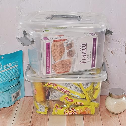 Miniatura 5 de Contenedor de almacenamiento con tapa de plástico de 5 L, paquete de 6 cajas de contenedores transparentes con asa