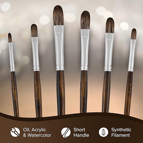 Miniatura 31 de Silver Brush Limited 2632S-12 Monza - Brocha corta Filbert para pinturas al óleo, acrílicas y cuerpo pesado, tamaño 12, mango corto