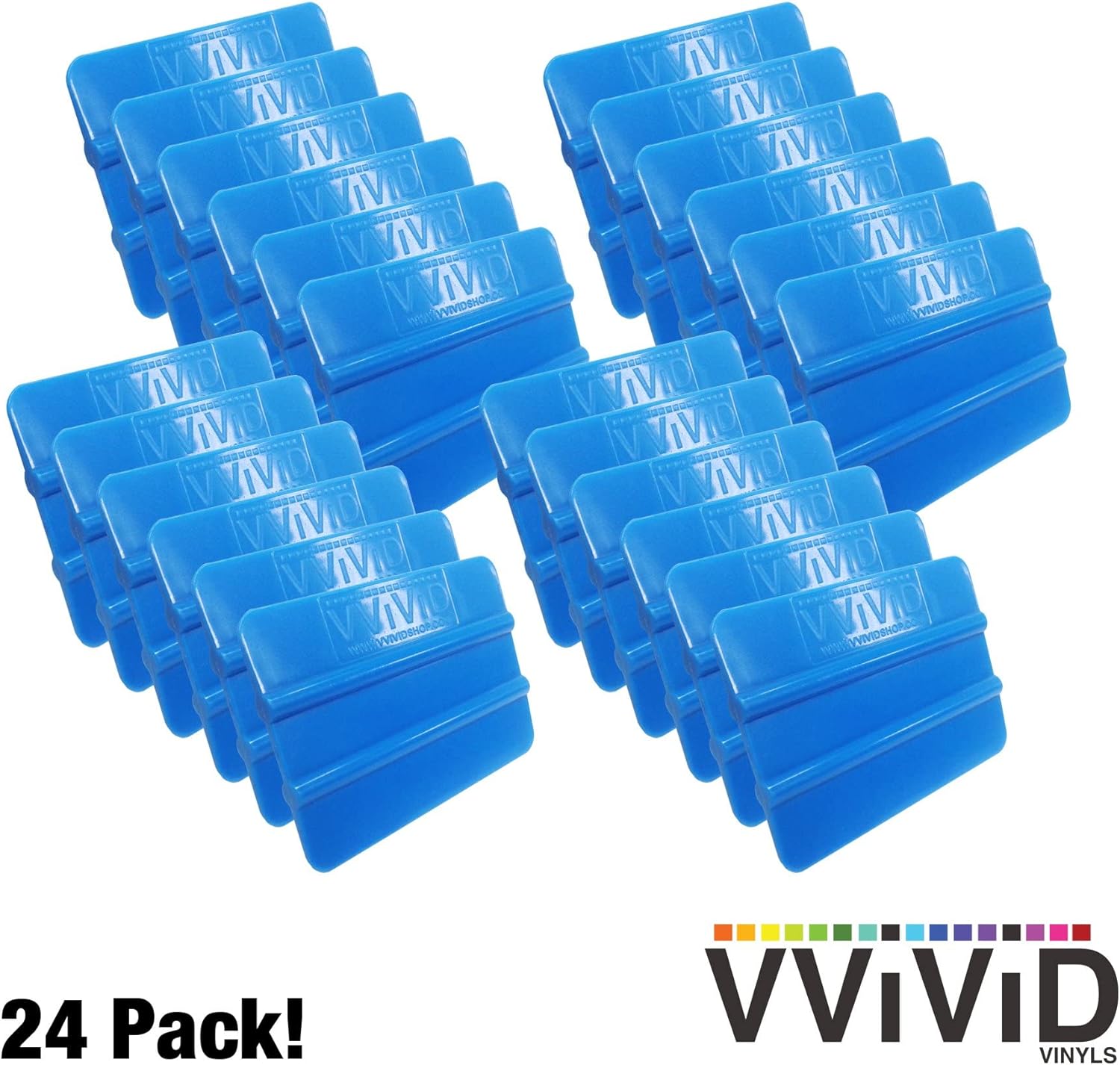 VViViD Blue Handheld Vinyl Wrap Squeegee (24 Pack) and Black Felt Bulk Tape (1" x 25ft) Bundle - M0