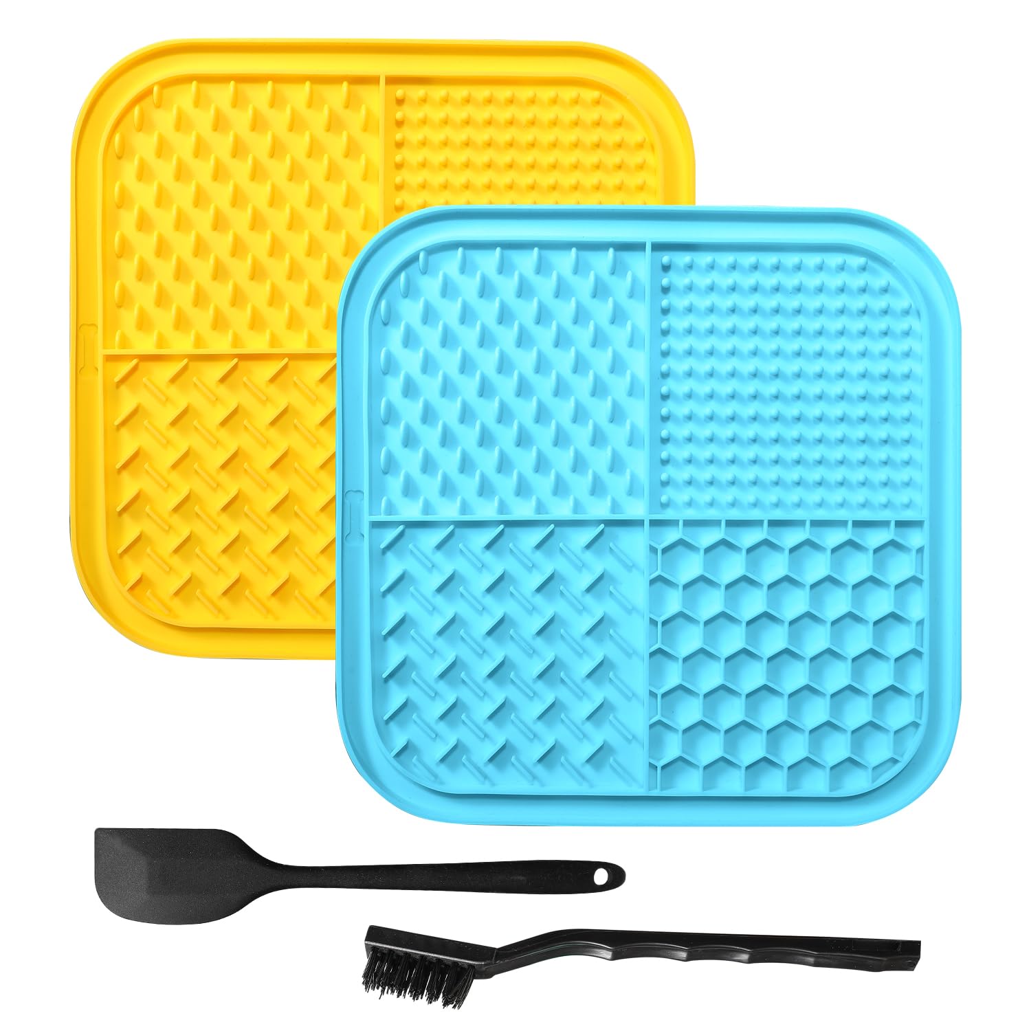 Licky Mats for Dogs Lick Mats for Dogs Slow Feeding Cat Lick Mat Dog Licking Mat with Suction Cups with Spatula and Brush for Dog Anxiety Relief for Grooming Training Bathing 2 Pcs