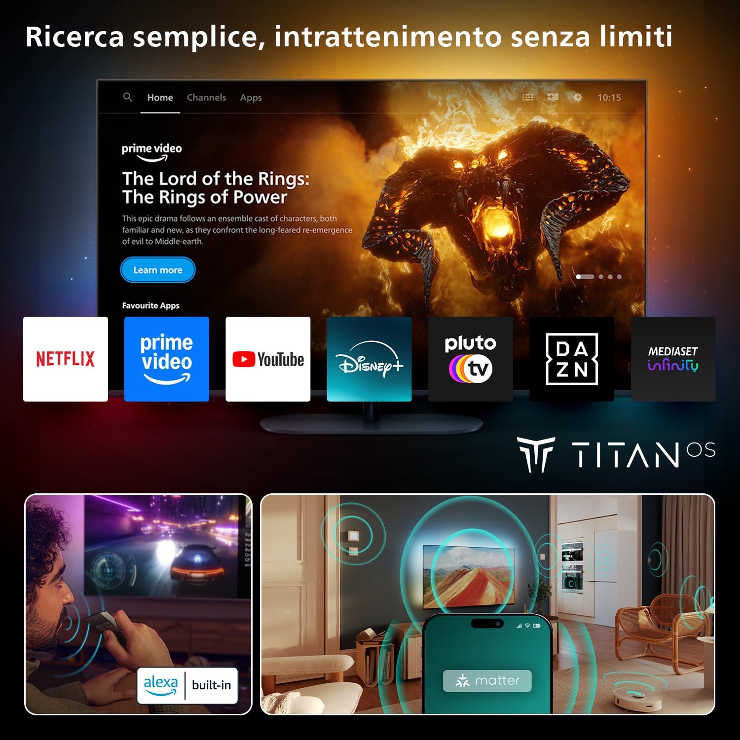 Philips Ambilight 65PUS8510 4K QLED Smart TV - Display 65’’ con piattaforma Titan OS, Pixel Precise Ultra HD e Dolby Atmos Sound - Funziona con Alexa e Google Voice Assistant
