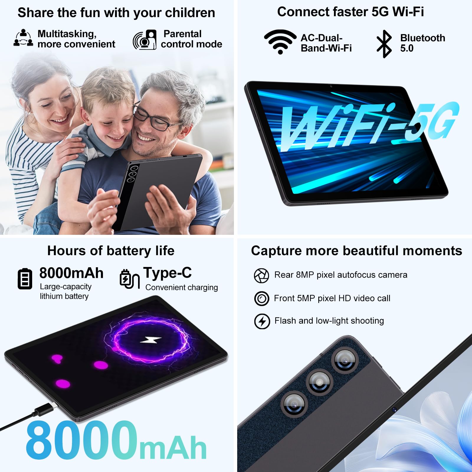 DMOAO Tablet Android 14 con 22GB RAM+128GB ROM(1TB TF, Tablet 10 Pollici con Widevine L1, Octa-Core 2.0GHZ, 5G Wi-Fi, GPS, 8000mAh, 8MP+5MP, Bluetooth 5.0, USB-C,Tastiera, Marrone