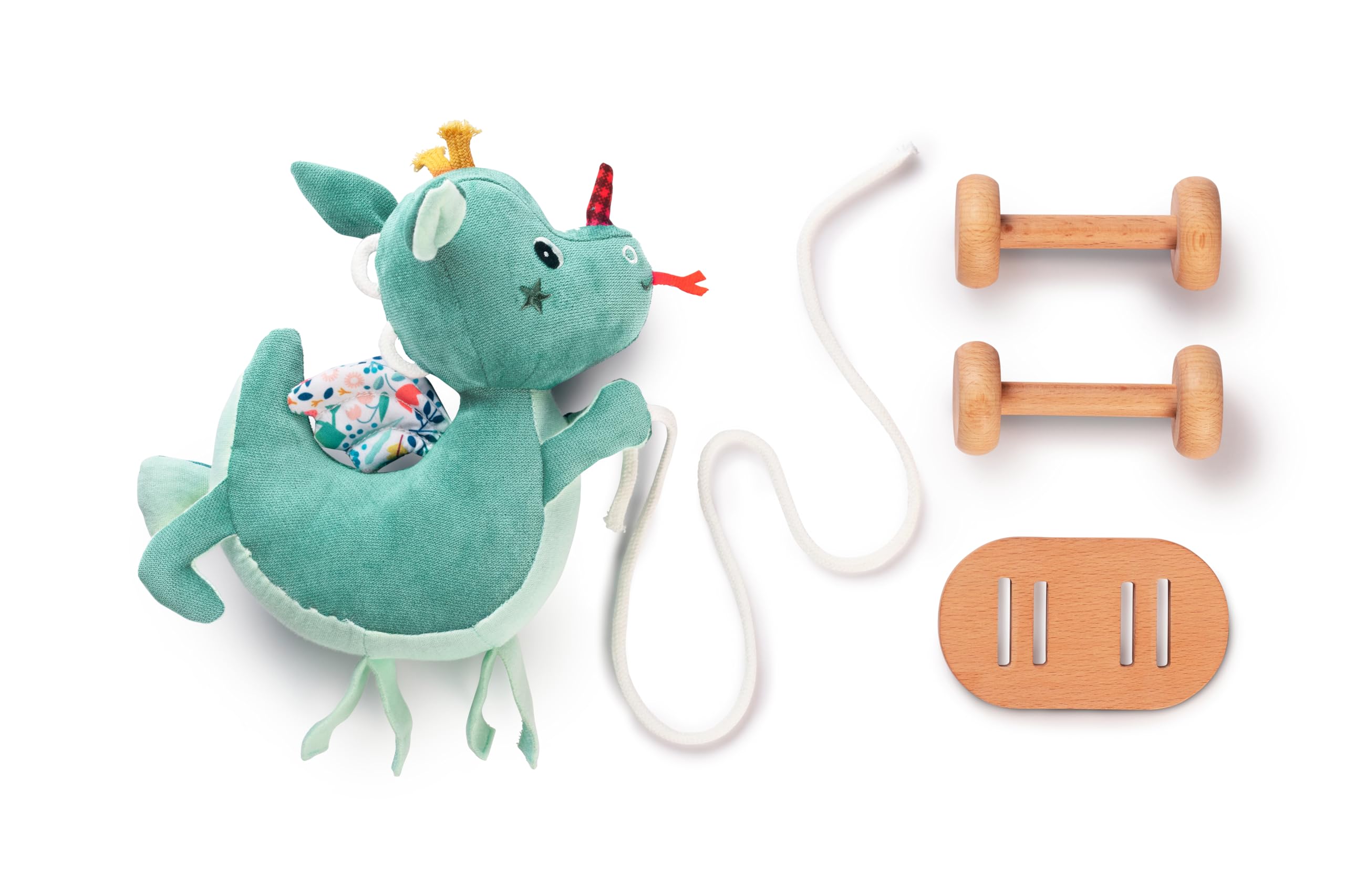 Lilliputiens – Jouet à Tirer Joe Le Dragon – Compagnon idéal pour Les Premiers Pas de bébé – Jouet d’éveil sonore et Tactile avec Tete tintante et Roues Mobiles – Dès 12 Mois – 83329