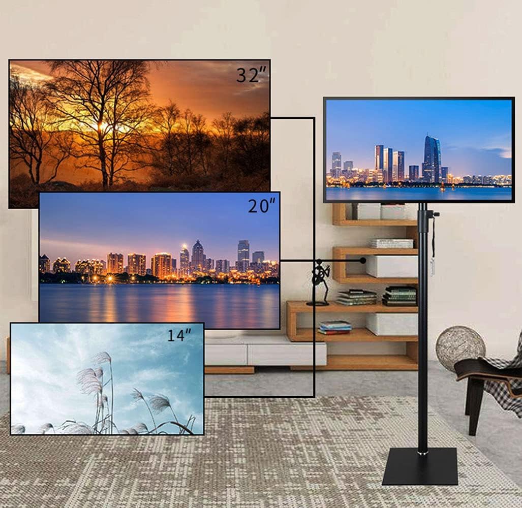 MYOYAY Support de télévision mobile pour téléviseurs à écran plat/incurvé LCD LED de 12 à 43 pouces, chariot TV inclinable pouvant supporter jusqu'à 40 kg, 4 hauteurs réglables, support de sol pour
