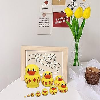 新品　ロシア製 マトリョーシカ　10cmサイズ 5体セット　あひる Amazon | 10層黄色いアヒル木製マトリョーシカキッズおもちゃ