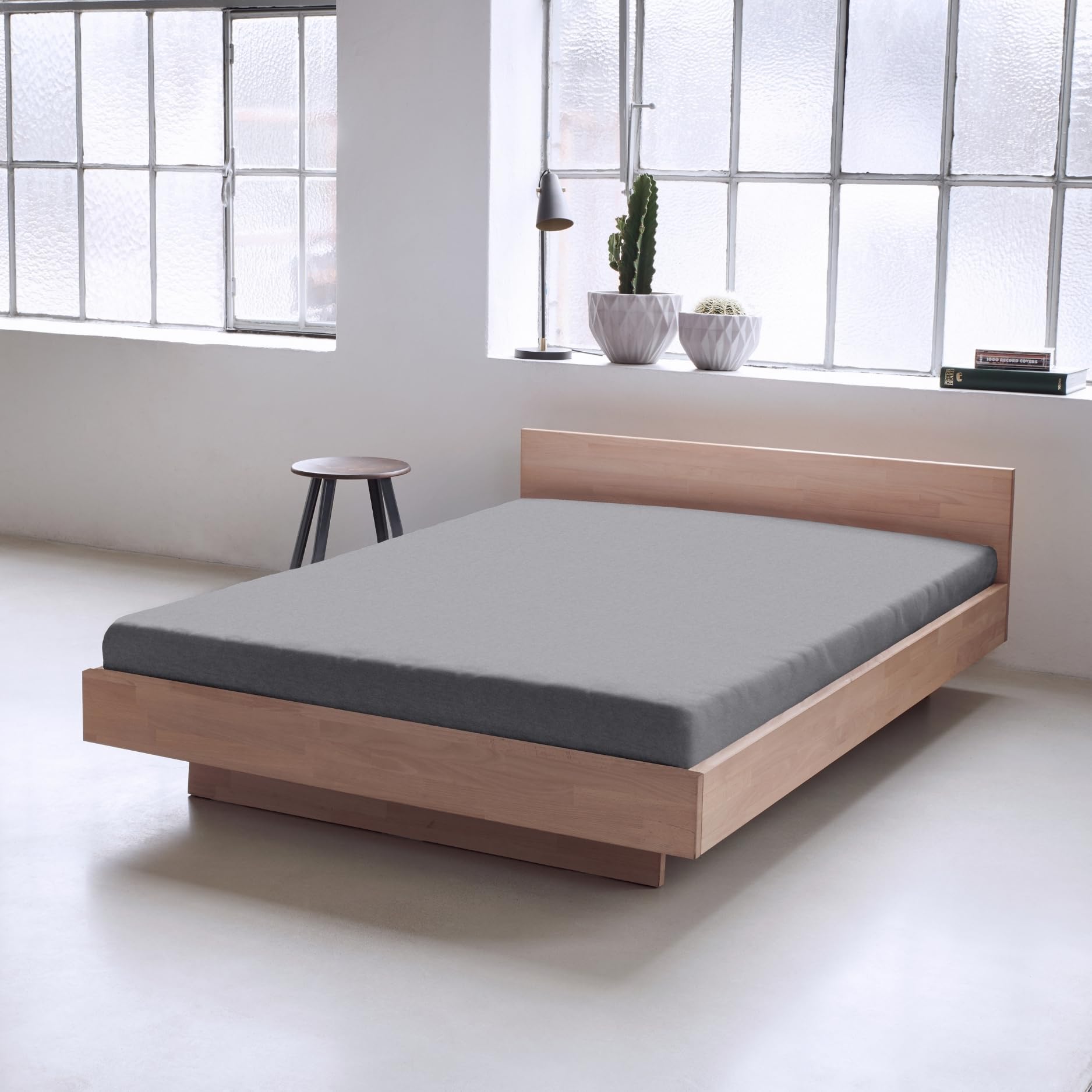 sleepling Flanell Melange Spannbettlaken 180x200 cm, 100% Baumwolle, Spannbetttuch 180 x 200 cm, Blickdicht & Weich, Rundumgummizug, 30cm Steghöhe, Made in Germany, Oeko-TEX, Waschbar, Mittelgrau