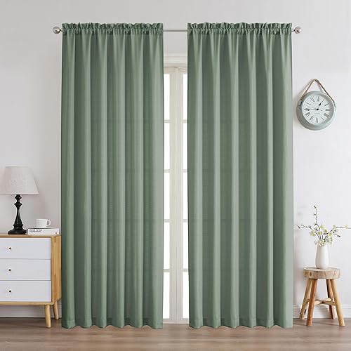 Miniatura 76 de Chyhomenyc Cortinas Rojas Navideñas de 84 Pulgadas de Largo Juego de 2 Paneles, Lino Sintético Texturizado Semi Filtrante de Luz Suave Aireado