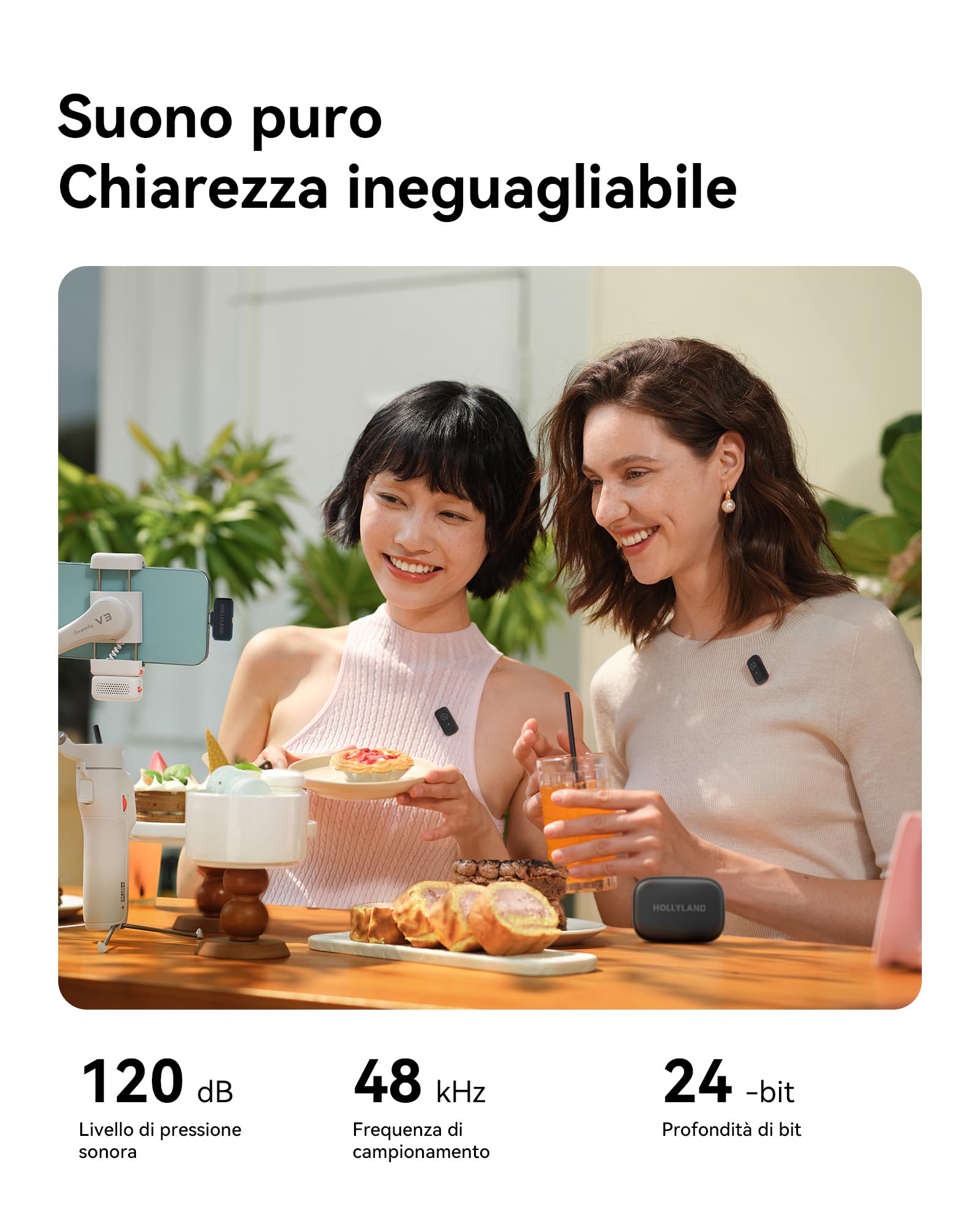Hollyland LARK A1 Duo - Mini microfono wireless per iPhone 15/16 e Android (2 TX + RX USB-C + custodia di ricarica), microfono magnetico per YouTube, TikTok, podcast, interviste (Nero)