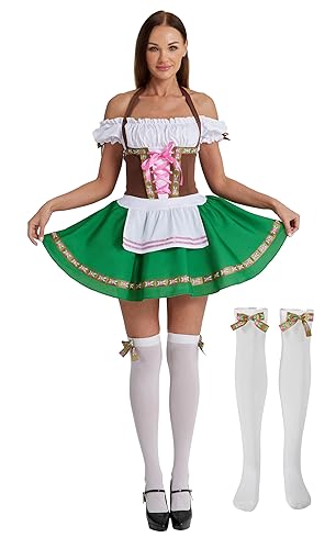 Women's Oktoberfest Outfit - Bavarian Maid Dress with Stockings &