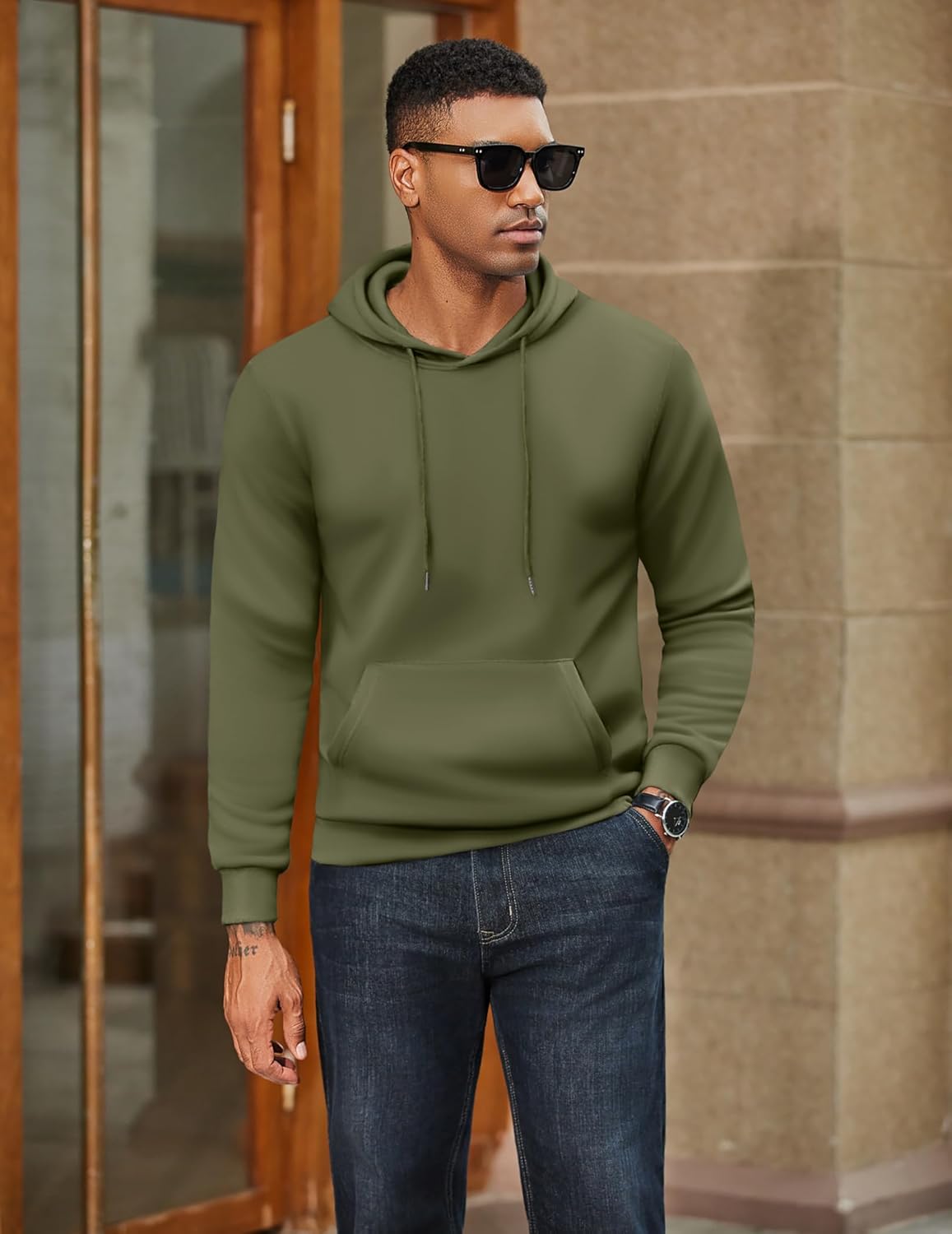 COOFANDY Men's Hoodies Pullover Fleece Lined Hoodie Casual Long Sleeve Drawstring Hooded Sweatshirts with Kanga Pocket - Image 6
