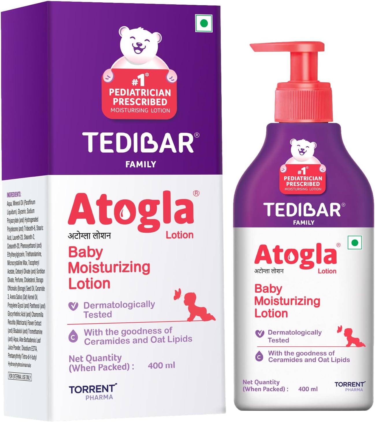 Tedibar Baby Lotion 400Ml | Advance & Intense Body Moisturizing Lotion | Allantoin | Hypoallergenic* | Dermatologically Tested - By Torrent Pharma