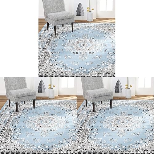 Miniatura 170 de Home Dynamix Premium Sakarya - Tapete tradicional con borde y medallón, gris, tapete rectangular de 7 pies 8 pulgadas x 10 pies 7 pulgadas Azul