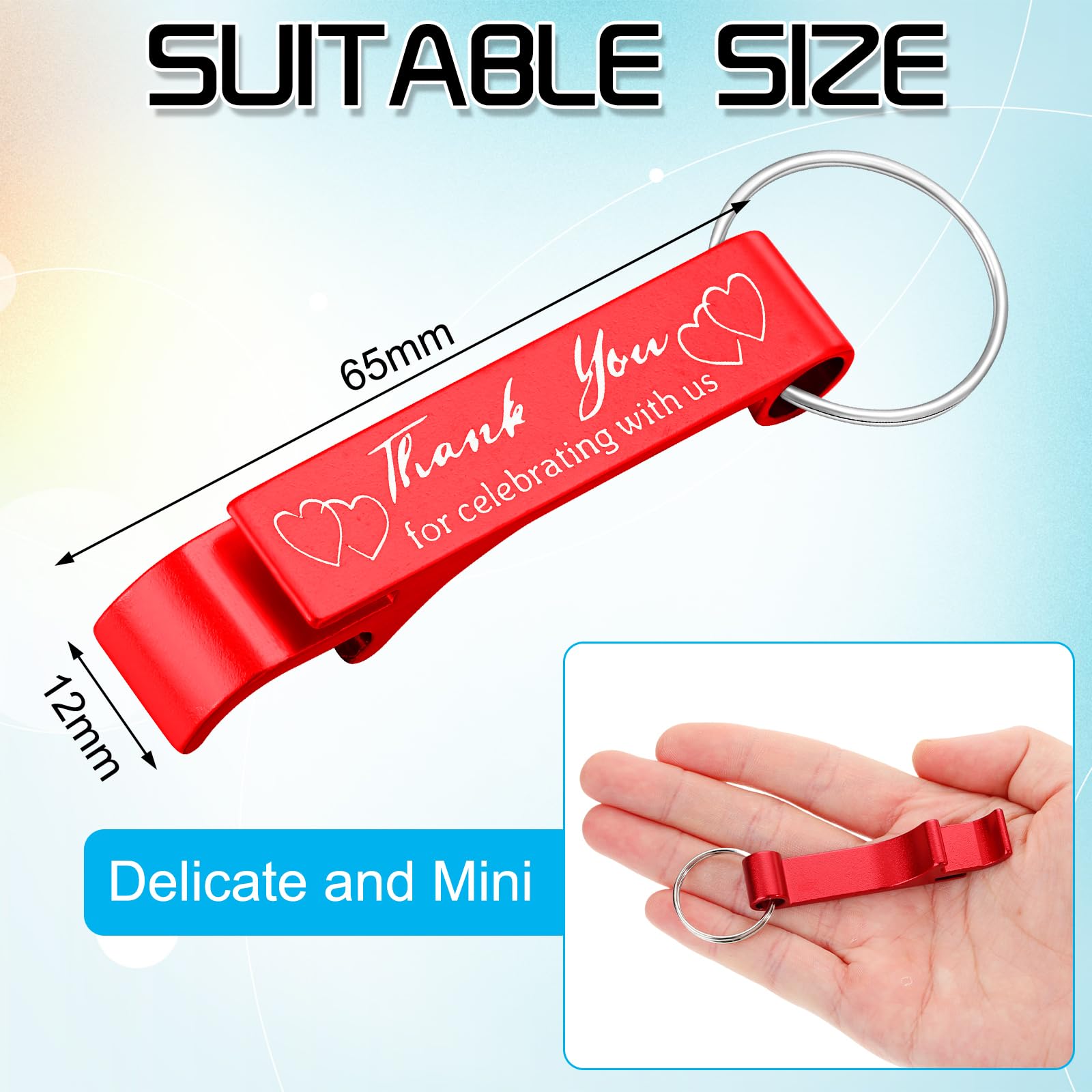 Dandat 100 apribottiglie per matrimonio, portachiavi con scritta in lingua inglese "Thank You", per ospiti in alluminio, per vino, birra, regalo per compleanno, baby shower, laurea, souvenir (rosso)